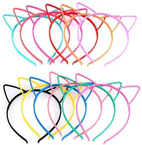 TIMESETL Haarreif mit Katzenohren Katze Ohr Stirnband, 12Farben Plastik Katzenohren Haarreifen Haarband Katze Bogen Hairbands Verfassungs Partei Headwear für Frauen Mädchen