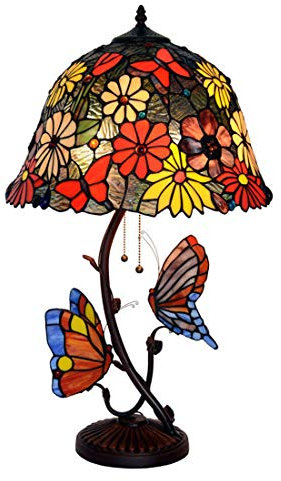 GDLight 16 Tiffany-Art-Schmetterling Tischlampe Handgefertigte Pastoral Blumenbuntglasschreibtischlampe Hauptdekoration für Wohnzimmer Schlafzimmer Nacht Study Lesen