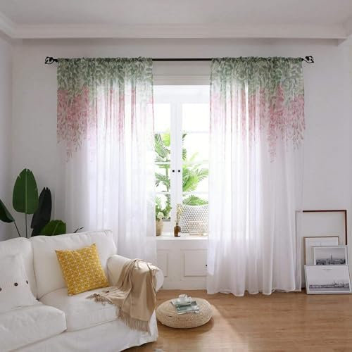Agatige Tenda Trasparente con i Fiori del Glicine, Trattamento di Finestra della Tenda Bianca con la Tasca dell'asta del Drappo per la Decorazione Domestica 3,28 × 8,86 Piedi (Rosa)