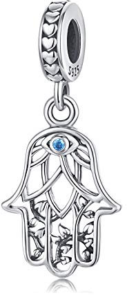 Eusense Hamsa Hand Charm 925 Sterling Silber Böser Blick Bead Charms Fatima von Hand Charms passen Pandora Armband Kette