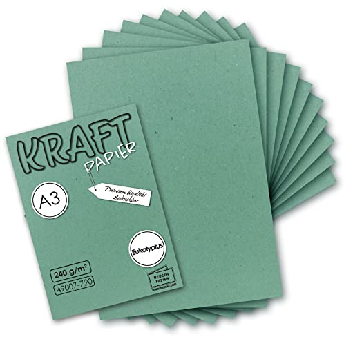 700x Vintage Kraftpapier in Eukalyptus-Grün - DIN A3-29,7 x 42 cm - 240g - natur Recycling-Karton - nachhaltig ökologisch Bastel-Karton Einzel-Karte - UmWelt by GUSTAV NEUSER