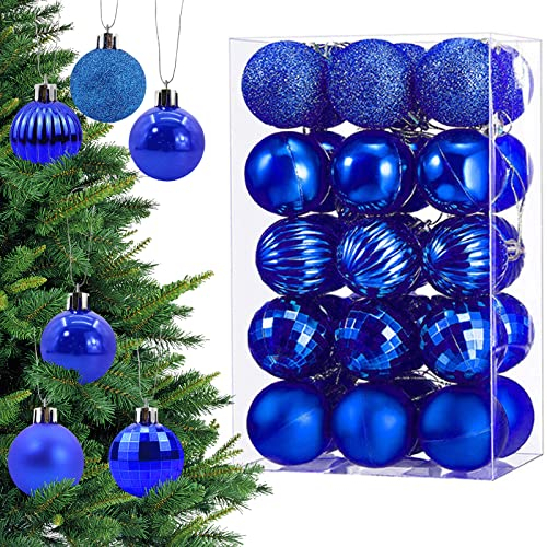 30Pcs 6cm Blue Christmas Baubles - Shatterproof, Outdoor Christmas Tree Ornaments for Xmas Hanging Decorations
