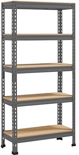 Yaheetech 5 Böden Eckregale, Lagerregale Metall, Schwerlastregale 750 KG belastbar, Kellerregal, Steckregal, Regalsystem, 70 x 30 x 150 cm/Dunkelgrau