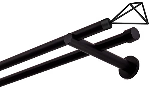 Bastone per tende nero, 480 cm, 2 binari, 19 mm, in metallo, fissaggio a parete, SPACE
