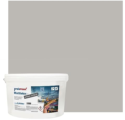 Preismaxx Mattlatex Farbe für Innen urban colors, bunte Wandfarbe Latexfarbe matt, grau, taupegrau, taupe grey 2,5L