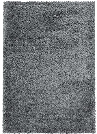 Giantore Teppich 60 x 110 cm Hellgrau 50 mm Hochflor/Flauschiger Teppich aus hochwertigem Polypropylen/Teppich flauschig als Schlafzimmer, Kinderzimmer oder Wohnzimmerteppich