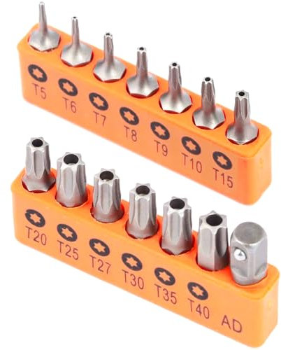 14-teiliges Tamper Resistant Star Bit Set, T5 T6 T7 T8 T9 T10 T15 T20 T25 T27 T30 T35 T40 Security Torx 1/4 Zoll Sechskantschaft Schnellspanner für Automobil, Elektronik, Geräte