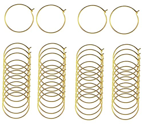 LOREC 200 Pieces Gold/Silver Wine Glass Charm Rings 25mm Earring Beading Hoops Round Alloy Wine Glass Markers Hoop Earring Findings for Party, DIY Craft Making, Hoop Earrings Making (Gold)