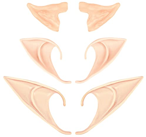 DERAYEE 3 Paar Elfenohren,Pixie Fairy Ohren,Spitzohren,Latex Elfenohren Weiche für Kinder und Erwachsene für Elfen-Cosplay,Halloween,Weihnachten,Vampirohren,Zubehör