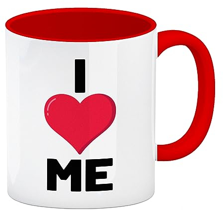 I love me Herz Kaffeebecher in rot für Selbstverliebte eine lustige Tasse als Schreibtisch-Accessoire Liebe Kaffeetasse Selbstliebe