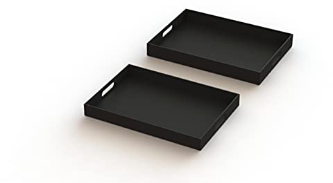 Bandeja de plástico acrílico con asas – Bandeja rectangular grande – Desayuno, té, café, alimentos, bebidas, – Juego de 2: 42 x 30 x 5 cm y 40 x 28 x 4,3 cm (negro)