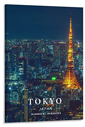 Tokyo Tower Japan Vintage Reise Poster Night 60 x 90 cm Wandkunst Bild Kunstdruck Leinwand Kunst Poster Modern Familie Schlafzimmer Dekor Poster
