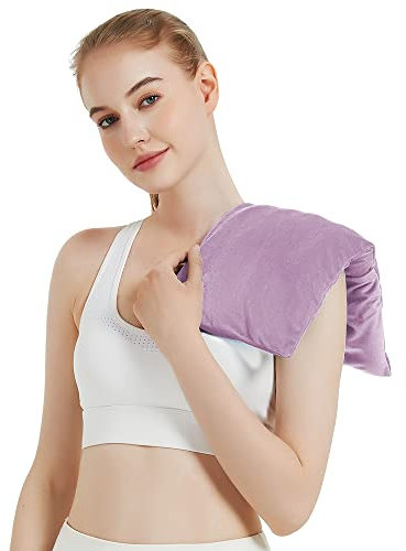 Microwavable Heating Pad with Washable Cover, 8 x 18 Microwave Heating Pad for Neck and Shoulders, Moist Heat Bean Bag Warm Compress for Knee, Joints, Wrist, Abdomen (Purple)
