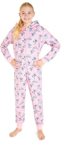 Disney Combinaison Pyjama Enfant Pyjama Stitch Minnie Grenouillère Surpyjama Fille Polaire Tailles Enfant Ado 2-14 Ans (Rose Stitch, 9-10 Ans)