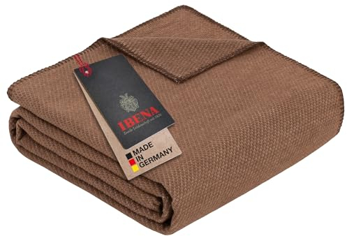 Ibena Charlotte Bio Strickdecke 140x200 cm - 100% Baumwolle, Made in Germany, Baumwolldecke mit Struktur braun