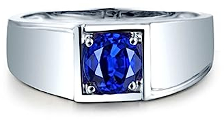Dsnyu Sapphire Ring Herren, Verlobungsring Männer 18 Karat Weißgold 4 Krallen Runder Saphir 0,95 ct Schmuck Größe 61 (19.4)