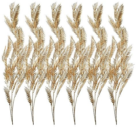PATIKIL Artificial Palma Hojas Plantas, 6 Tallos Falso Palmera Árbol Frondas Falso Verdor Colgantes para Hogar Jardín Decoración Selva Fiesta Boda Decoración, Tono Dorado