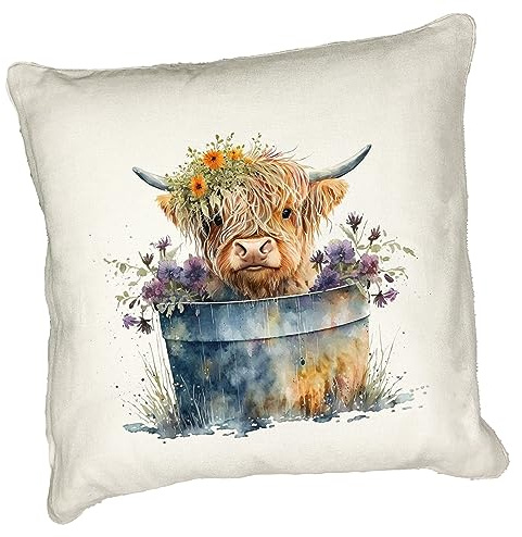 Anonymous Gifting Kissenbezug, Motiv: Highland-Kuh-Motiv, bedruckt, 40 x 40 cm, Leinen-Stil, Kuh 3