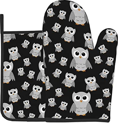 Segur Ofenhandschuhe und Topflappen, niedliche Eulen, hitzebeständig, rutschfest, für Ferienhaus, Küche, Kochen, Grillen, Mikrowelle