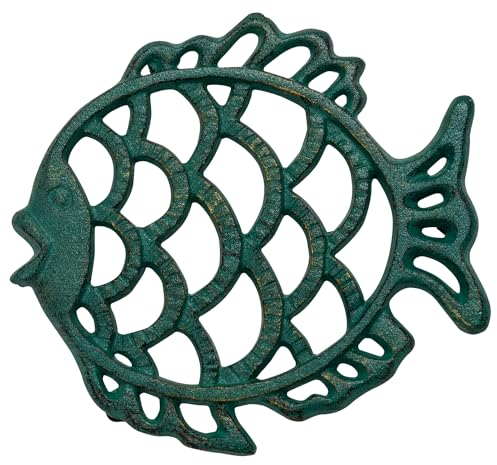 Woodside Decorative Cast Iron Kitchen Table Fish Trivet for Wood Stove, Rustproof Stand for Hot Dishes/Pots/Pans