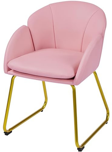 Abician Chaise de Salle à Manger en Similicuir PU Chaise Cuisine Fauteuil de Salon avec Pieds en Métal Fauteuil d’appoint avec Accoudoirs pour Salle à Manger Salon Chambre Cuisine Bureau Rose Clair