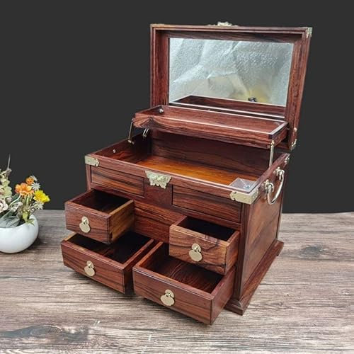 Vintage Wooden Storage Box, Jewelry Box Desktop Decorative Wood Storage Box with Mirror, Gifts and Home Decoration Keepsake Chests Box