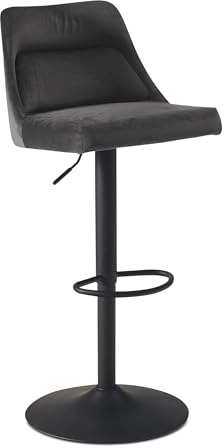 Wohnling Barhocker Samt Grau Hocker mit Lehne 86-106 cm, Küchenhocker Höhenverstellbar Modern 100 kg, Design Barstuhl Tresenhocker mit Metall-Trompetenfuß, Bistrohocker Gepolstert