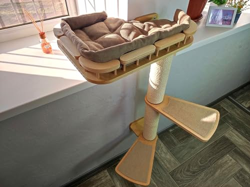 RshPets® - Árbol de gato de pared, ventana, pared de escalada, escalera, montaje en pared (color claro, lado derecho)