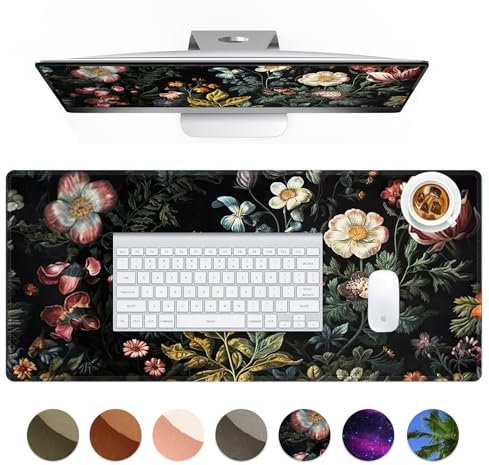 HAOCOO Floral Desk Pad Mat, Desk Matt for Desktop, Large Mouse Pad for Desk, Non-Slip Desk Mouse Pad, Cute Keyboard Mats for Desk, XL Computer Desk Mat for Gaming Office (Black Floral)