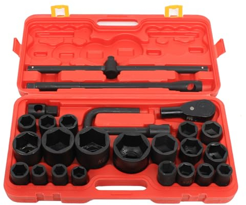 Lot de 26 douilles professionnelles pour camion, boîte à douille, boîte à douille, douille à cliquet Drive Impact Sockets avec adaptateur de douille, extracteur de tournevis à gauche, 6 pans