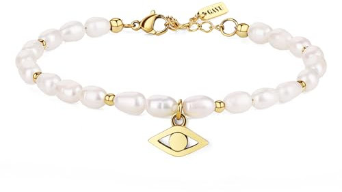 GAVU Perlenarmband für Damen mit Evil Eye Anhänger und vergoldeter Edelstahlkette für Frauen