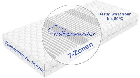 Wolkenwunder Wellflex MultiPlus 7-Zonen-Schaum-Matratze 140x200 cm weich 14,5 cm Gesamthöhe I Bezug waschbar I hygienisch I pflegeleicht