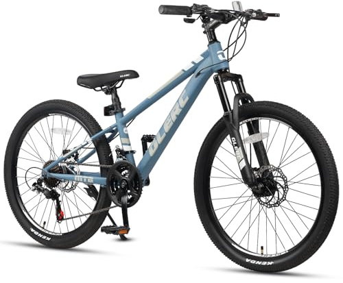 Glerc Skyline Kids Mountain Bike für Jungen/Mädchen, 24 Zoll Kinderfahrrad für 10 11 12 13 14 15 16 17 18 Jahre Jugendliche, 21-Gang Fahrrad mit Vorderradfederung & Scheibenbremsen,Blau