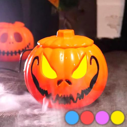 Halloween Deko Ultraschall-Nebelmacher,12 LED Mini Nebelmaschine,Mini Nebelmaschine mit Halloween Kürbis Eimer,Halloween Deko Kürbis mit LED Beleuchtet,Vernebler für Halloween Party, Brunnen, Teich