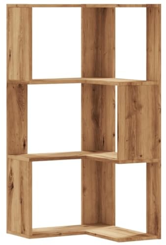 vidaXL Eckregal, Bücherregal Regal 3 Böden, Standregal Bücherschrank für Wohnzimmer, Aktenregal Büroregal Wandregal, Artisan-Eiche Holzwerkstoff