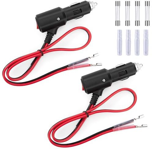 GUNGY Spinotto Accendisigari Auto con Interruttore 12V/24V Presa Accendisigari Cavo Prolunga 60cm 14AWG Spina Accendisigari Maschio con Fusibile 15 A per Auto SUV Camper 2 Pezzi