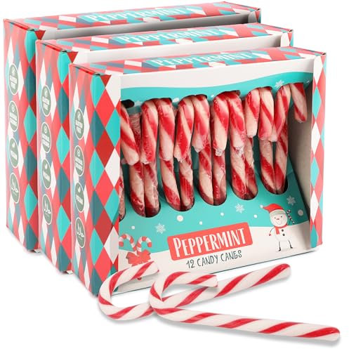 Weihnachtliche Zuckerstangen Pfefferminze Geschmack - 36 rot-weiße Candy Canes, 12g pro Stück - in roter Geschenkbox - Perfekt für Weihnachtsdeko, Baumdeko & als Süßigkeit für den Weihnachtsteller