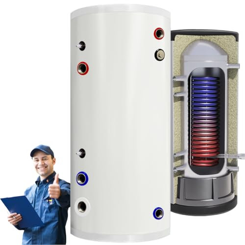TECHGLOBE - Warmwasserspeicher komplett aus Edelstahl - mit 1 extragroßen Wärmetauscher (2,8 m²)- Energieeffizient Brauchwasserspeicher - mit 50mm Isolierung (200 L)