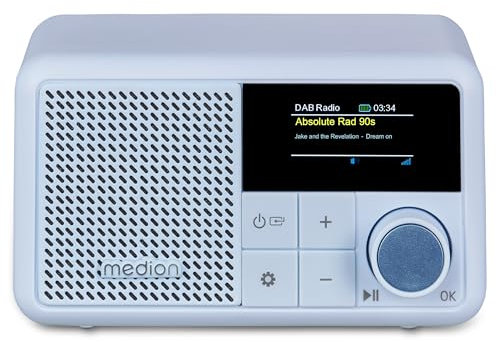 MEDION S66822 Tragbares Mini DAB+ Radio mit Bluetooth (Akku mit bis zu 6,5 Stunden, klein, dimmbares Farbdisplay, Teleskopantenne, Sleeptimer, Wecker, Snooze, AUX, USB-C) blau