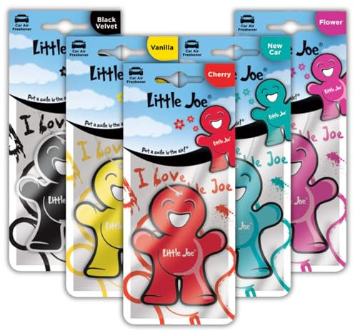 Little Joe Paper Car Air Freshener, 30-Day Long-Lasting Fragrance, Hanging Scented Novelty Freshener - Mixed 5 Pack of Black Velvet, Cherry, New Car, Flower & Vanilla