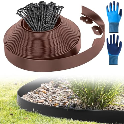 Flexible Rasenkante Kunststoff, mit 50 Erdanker, Beetumrandung Kunststoff, Länge 10m Höhe 5cm (10M*5CM, Braun)