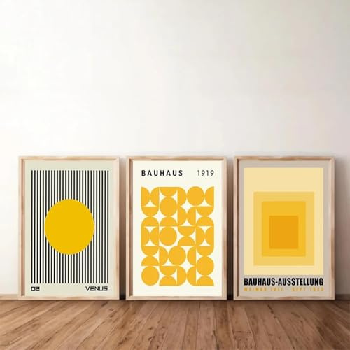 RDRDtbtr Helle gelbe Linie kreisförmige Farbblock-Wand Bilder Bauhaus-Leinwandgemälde moderne Zeichnung Poster Kunstdruck Bild Wohnzimmer Heimdekoration 50 x 70 cm x 3 ungerahmt