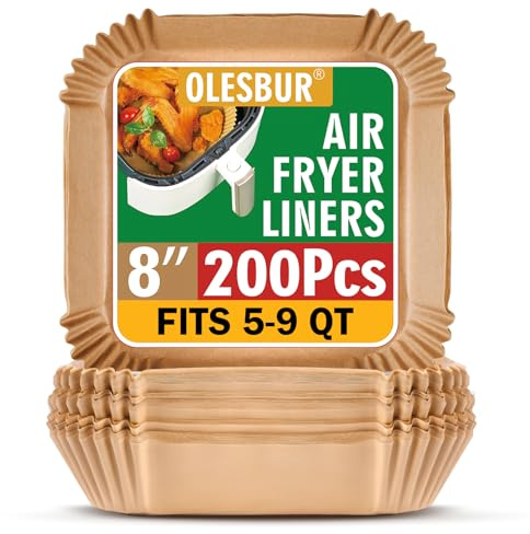 OLESBUR Air Fryer Liners Disposable, 200Pcs 8 Inch Airfryer Paper Liners, Unbleached Parchment Paper for Air Fryer Basket, Non-Stick Air Fryer Accessories, Liners for Baking, Parchment Paper Sheets