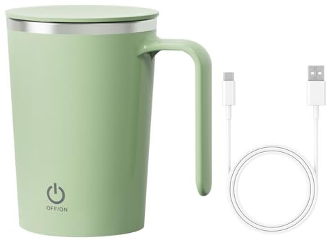 MiOYOOW Selbstrührender Kaffeebecher, Automatischer Magnetischer Mixbecher mit Deckel und Griff, Elektrischer Mischen Kaffeetasse aus Edelstahl 304 für Zuhause, Auf Reisen und Im Büro, 350ml