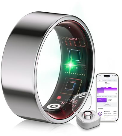 IUHFSIFS Smart Ring 4.Generation & kabelloser Ladebox【Branchen Nr.1 – 0 Messfehler】【Sportspezifisch – SGS Zertifiziert】Smartring für Damen Herren Schlafen, Herzfrequenz, SpO2, 200 Modi für Android IOS