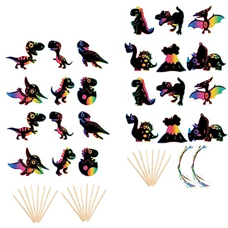 Yardwe 2sätze Kratzpapier-kunstset Für Junge Mädchen Mit Holzstick-band Dinosaurier Scratch Karten Zum Hängen Diy Bastelset Für Partyaktivitäten Und Familienzeit