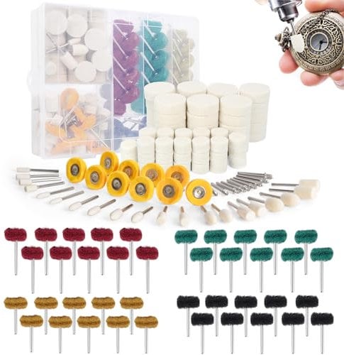 150 Stück Wolle Filz Polieren Bits für Dremel, Multifunktionale Polierset mit Schleifaufsätzen,Polieraufsatz Akkuschrauber,Wollfilz Polierscheibe,Drehwerkzeug Polierset für Metall,Glas,Fahrrad,Radnabe