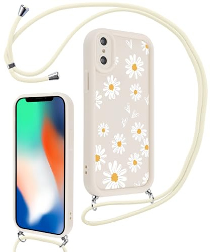 Vxinvnoi Handykette Handyhülle für iPhone 8/7/SE 2020/SE 2022 4,7 Hülle mit Band, Aesthetic Muster Blumen Case mit Kordel zum Umhängen,Weich TPU Bumper Dünn Silikon Stoßfest Cover für iPhone 7, Beige