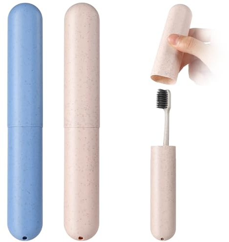 FOMGIIN 2 Stück Zahnbürsten Etui, Toothbrush Reiseetui, Zahnbürstenkopf Schutzhülle, Zahnbürste Container Case, Zahnbürsten Box, Tragbare Zahnbürstenhülle Geeignet für Familie, Reise (Blau&Beige)