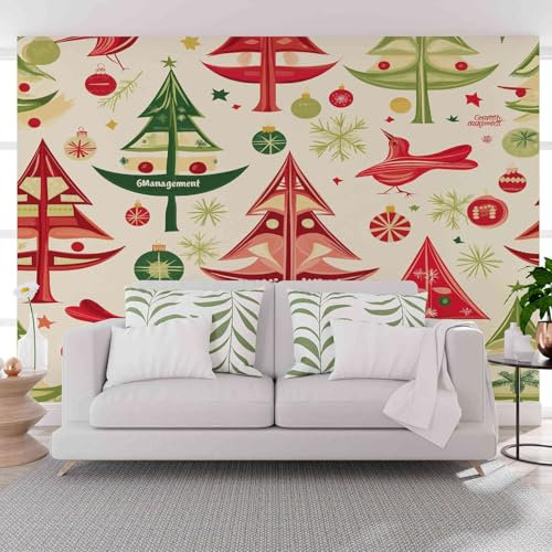 Gaqinhh Oiseaux Animaux Abstraits Papier Peint Panoramique 400 x 280 cm (L x H), Vert Salon Canapé Chambre Fond Décoration Murale, Papier Peint Panoramique 3D